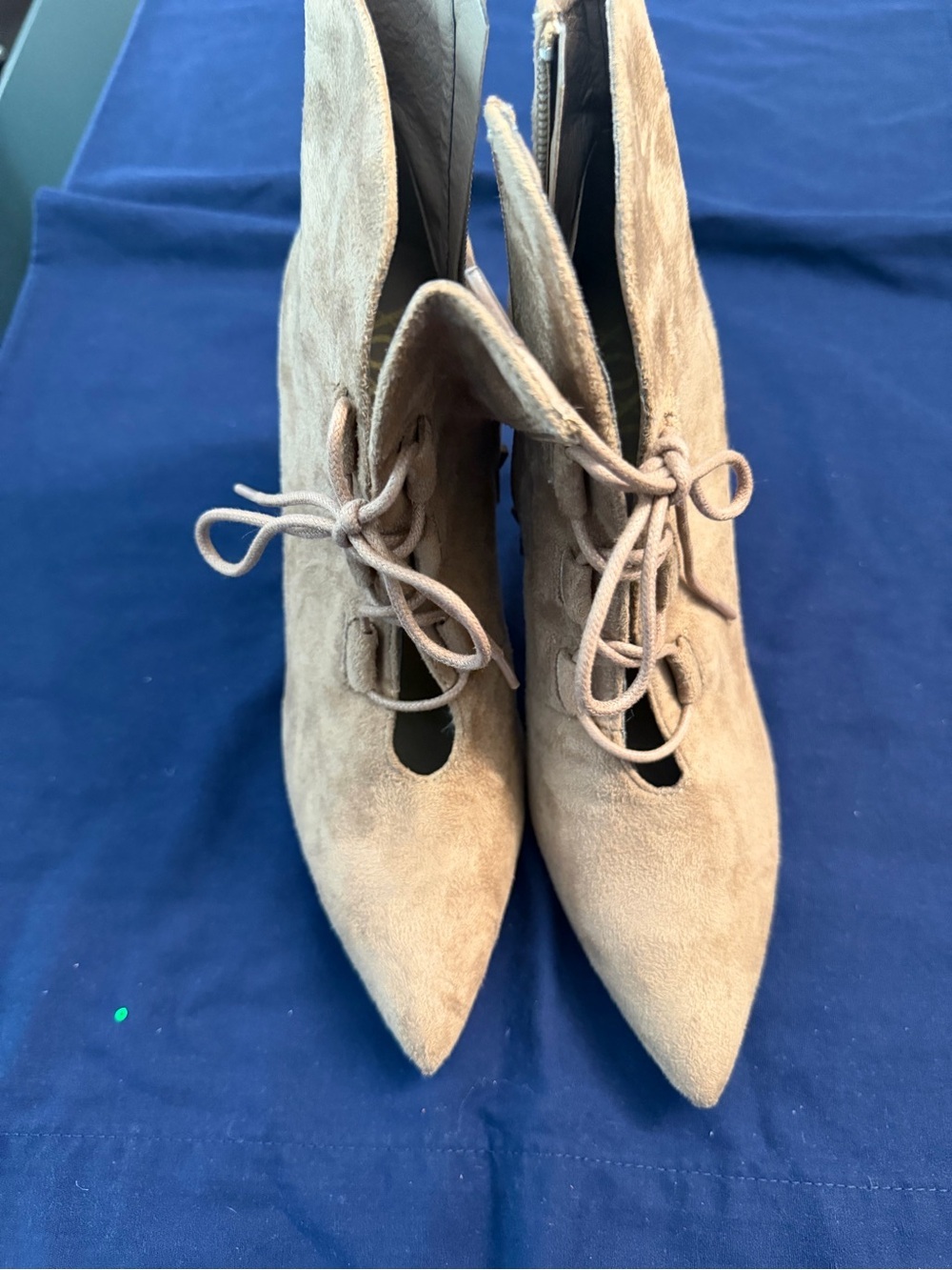 Women's Taupe Lace-Up Suede Pointed-Toe Ankle Boots